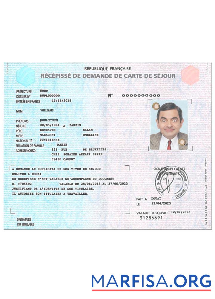 Blank France residence card application receipt template